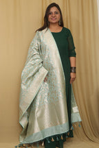 Elegant Blue Banarasi Silk Dupatta with Shikargah Design - Luxurion World