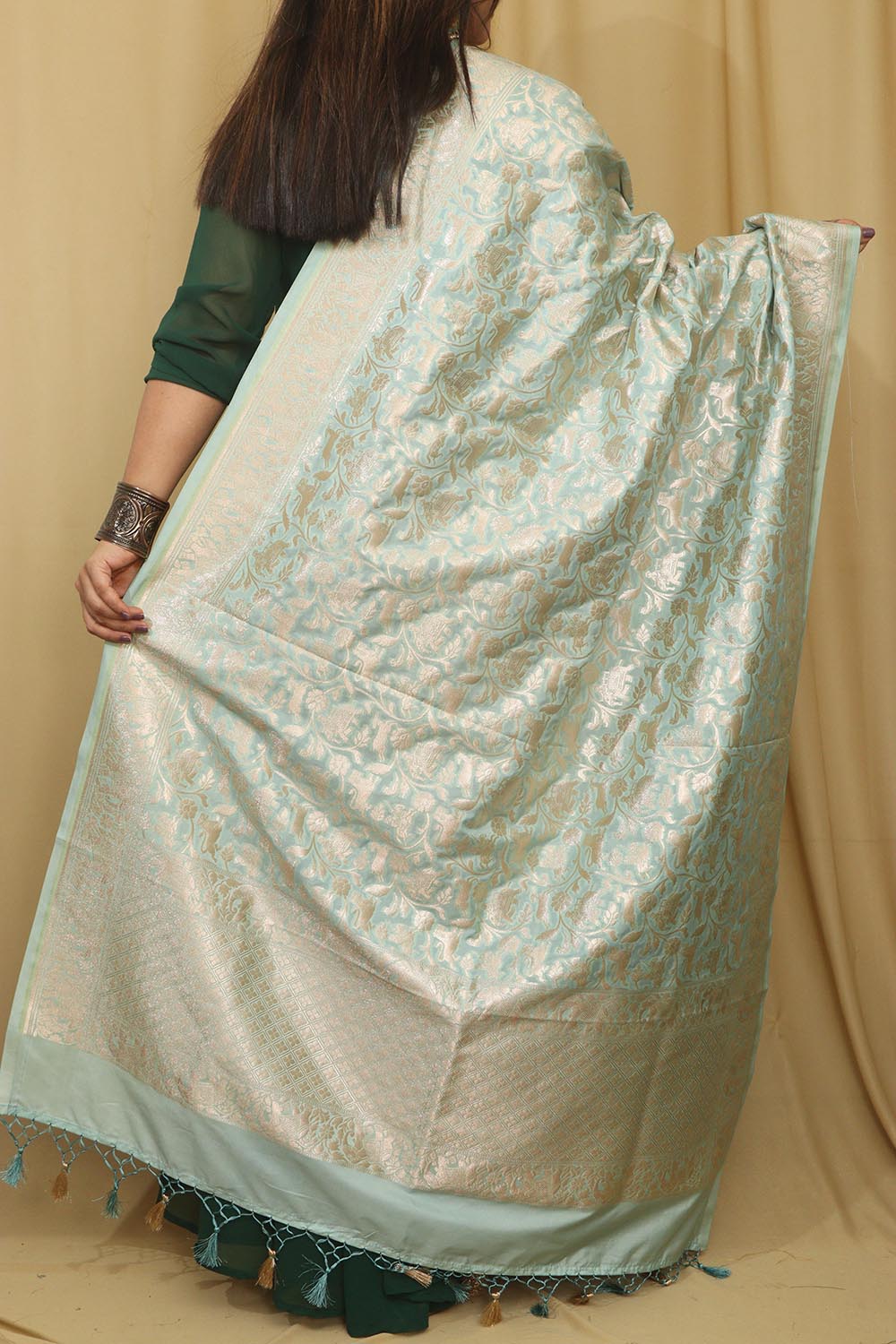 Elegant Blue Banarasi Silk Dupatta with Shikargah Design - Luxurion World