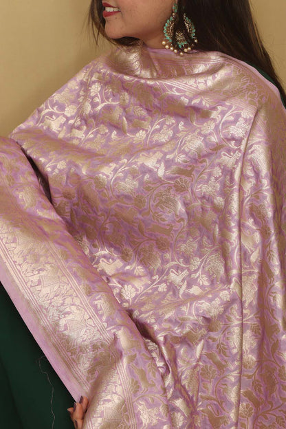 Elegant Purple Banarasi Silk Dupatta with Shikargah Design - Luxurion World