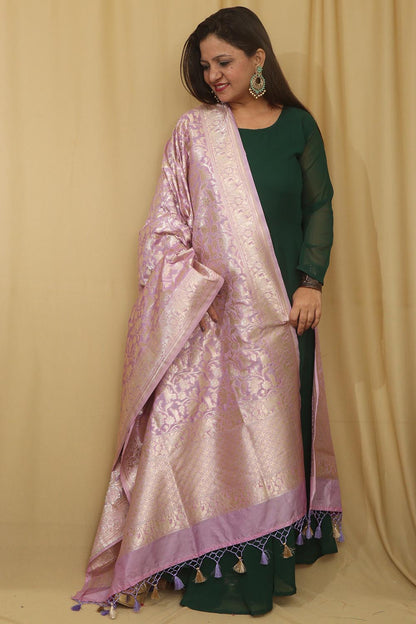 Elegant Purple Banarasi Silk Dupatta with Shikargah Design - Luxurion World