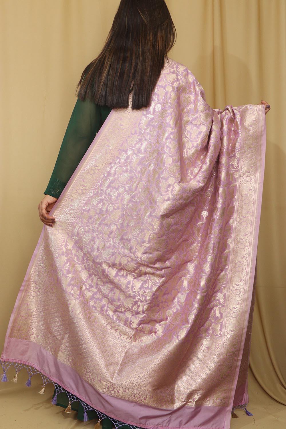 Elegant Purple Banarasi Silk Dupatta with Shikargah Design - Luxurion World