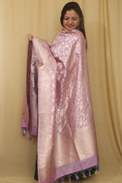 Elegant Purple Banarasi Silk Dupatta with Shikargah Design - Luxurion World