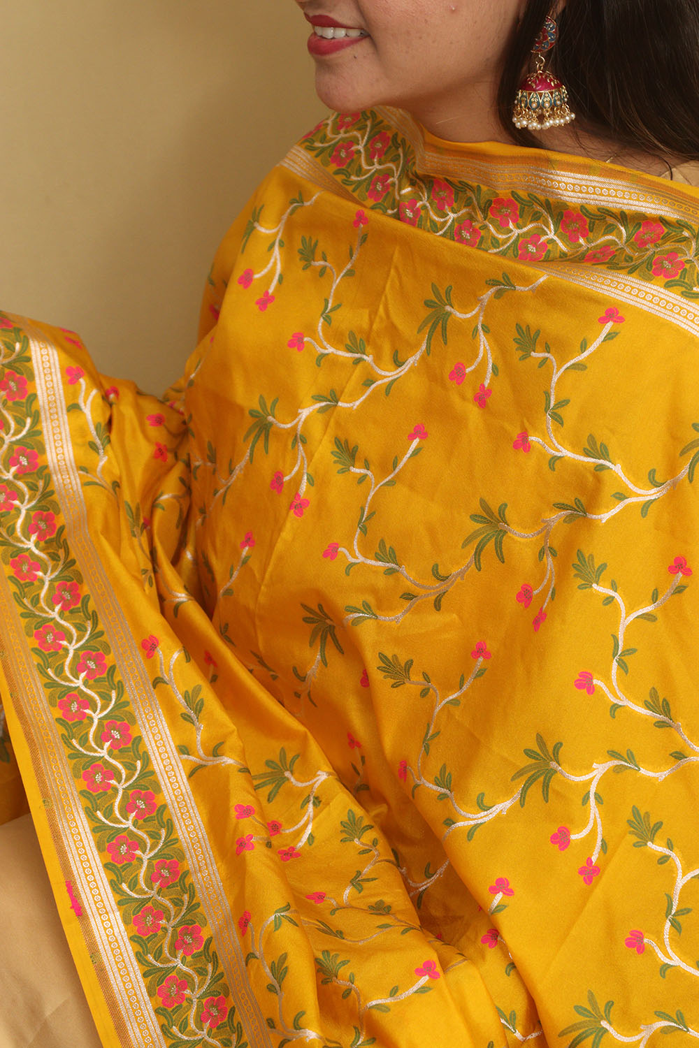 Yellow Banarasi Silk Dupatta - Luxurion World