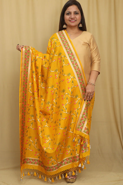 Yellow Banarasi Silk Dupatta - Luxurion World