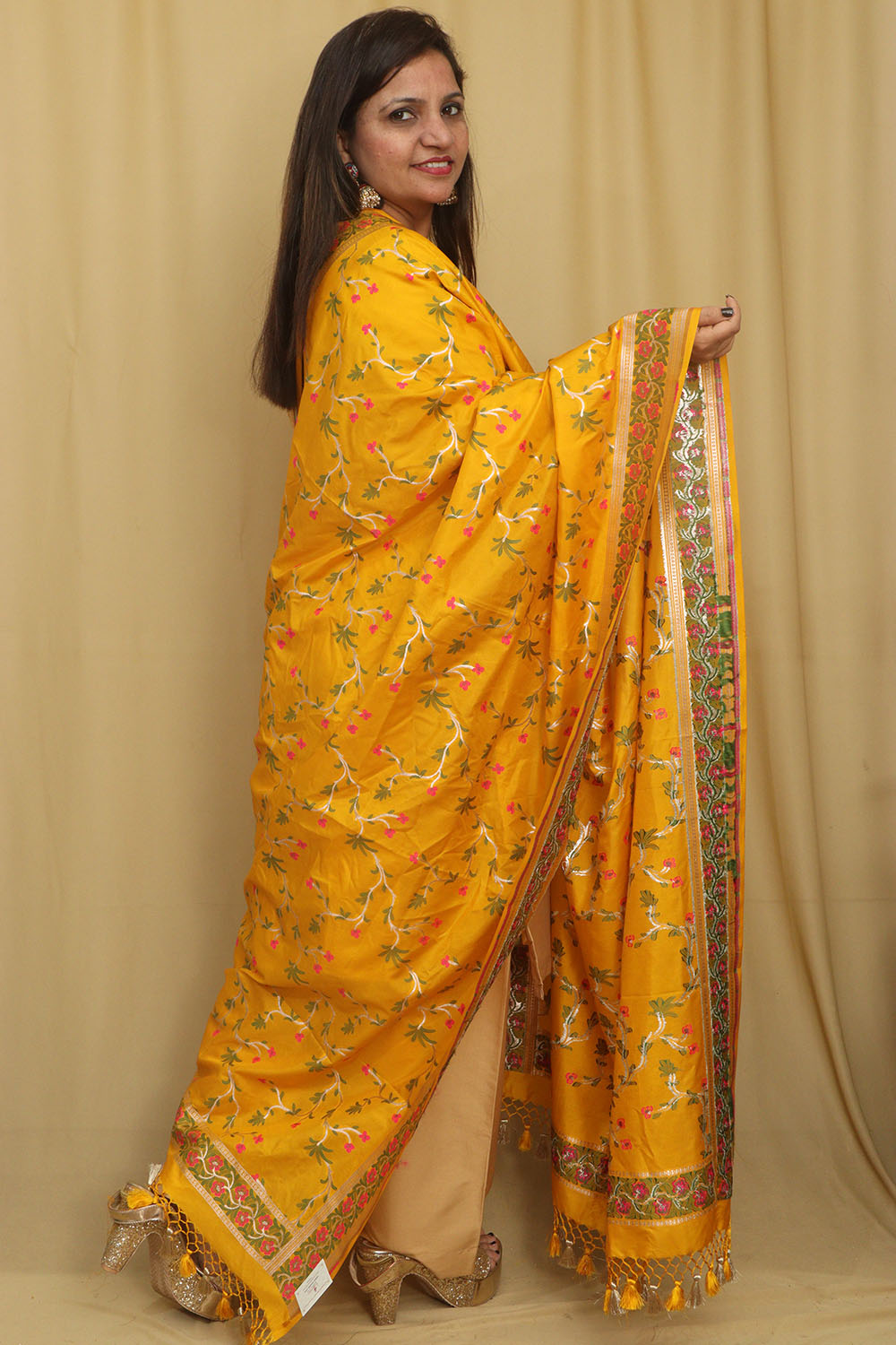 Yellow Banarasi Silk Dupatta - Luxurion World