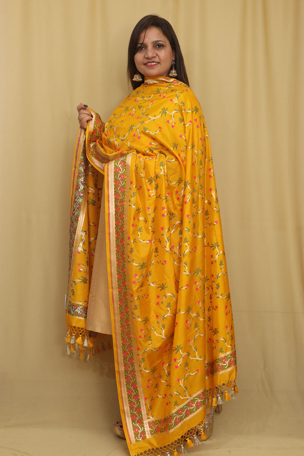 Yellow Banarasi Silk Dupatta - Luxurion World