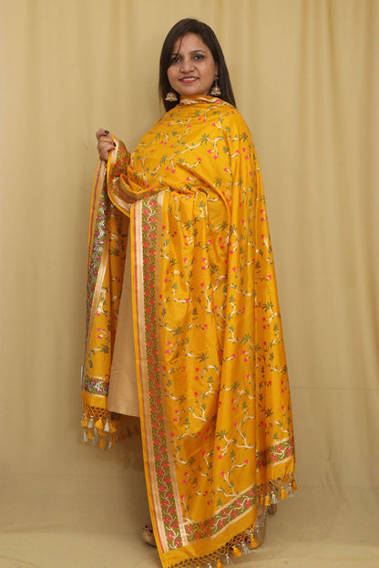 Yellow Banarasi Silk Dupatta - Luxurion World