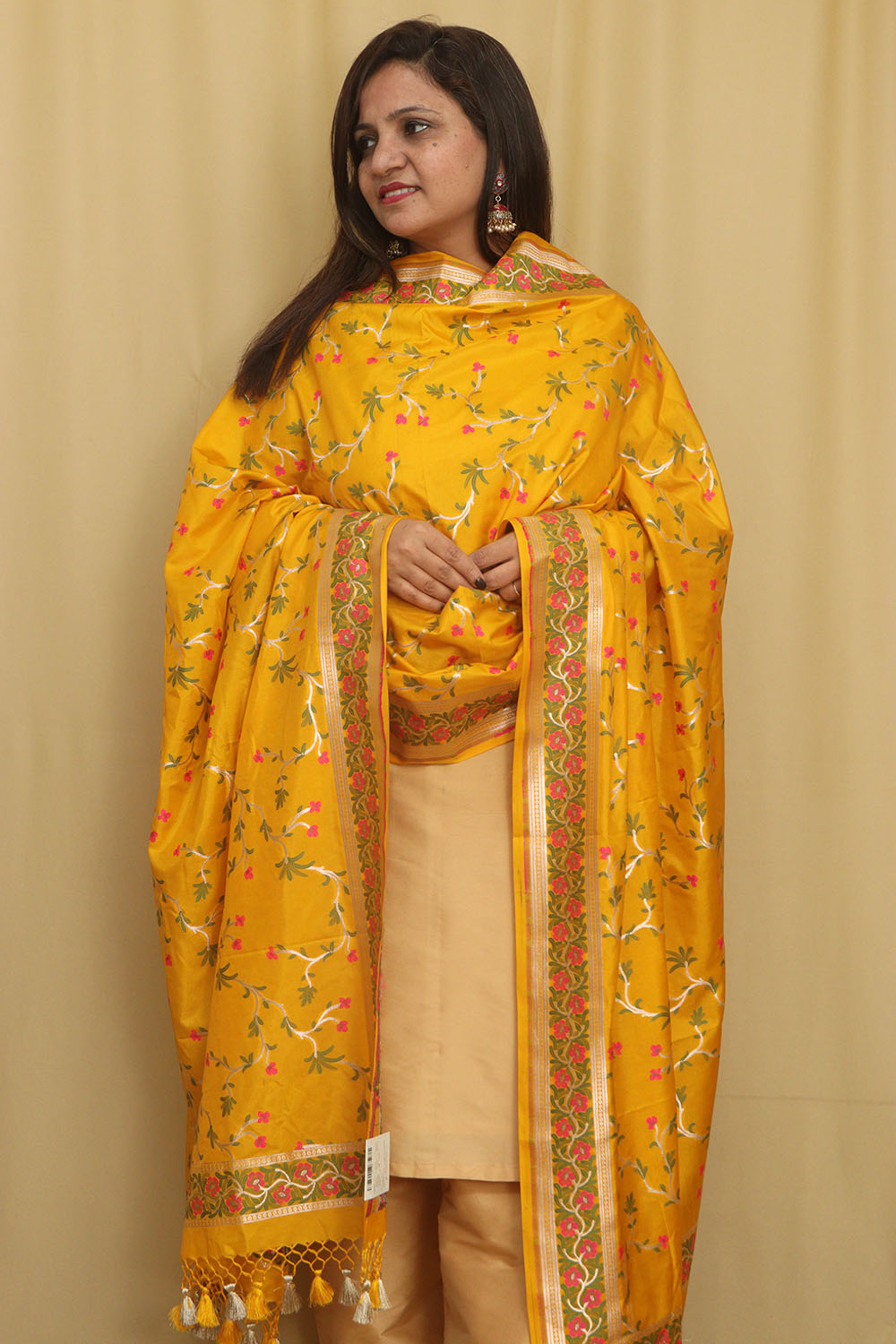 Yellow Banarasi Silk Dupatta - Luxurion World