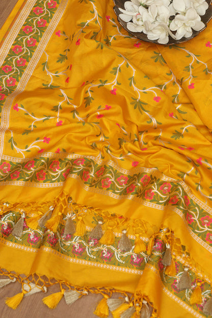 Yellow Banarasi Silk Dupatta - Luxurion World
