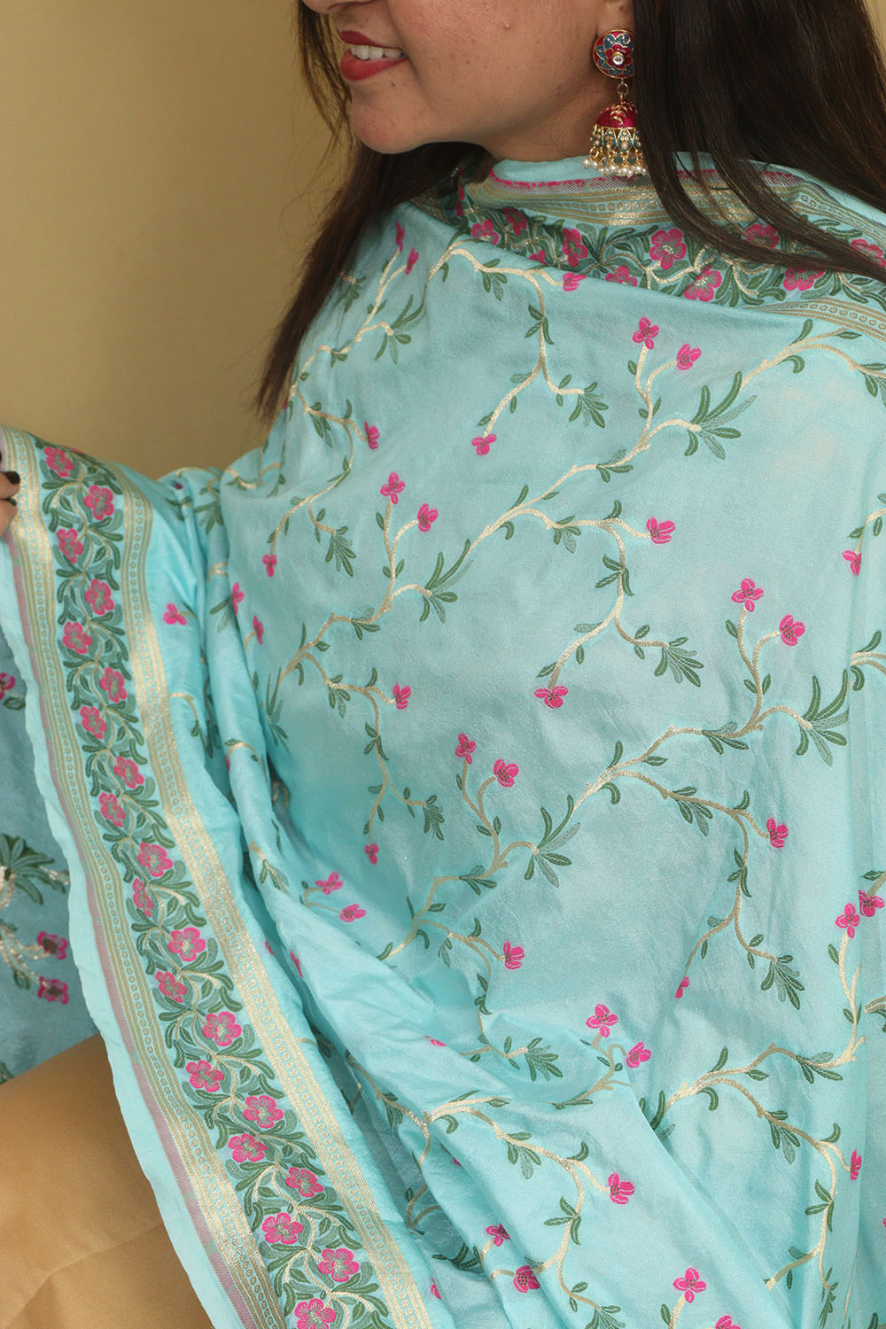 Elegant Blue Banarasi Silk Dupatta - Luxurion World