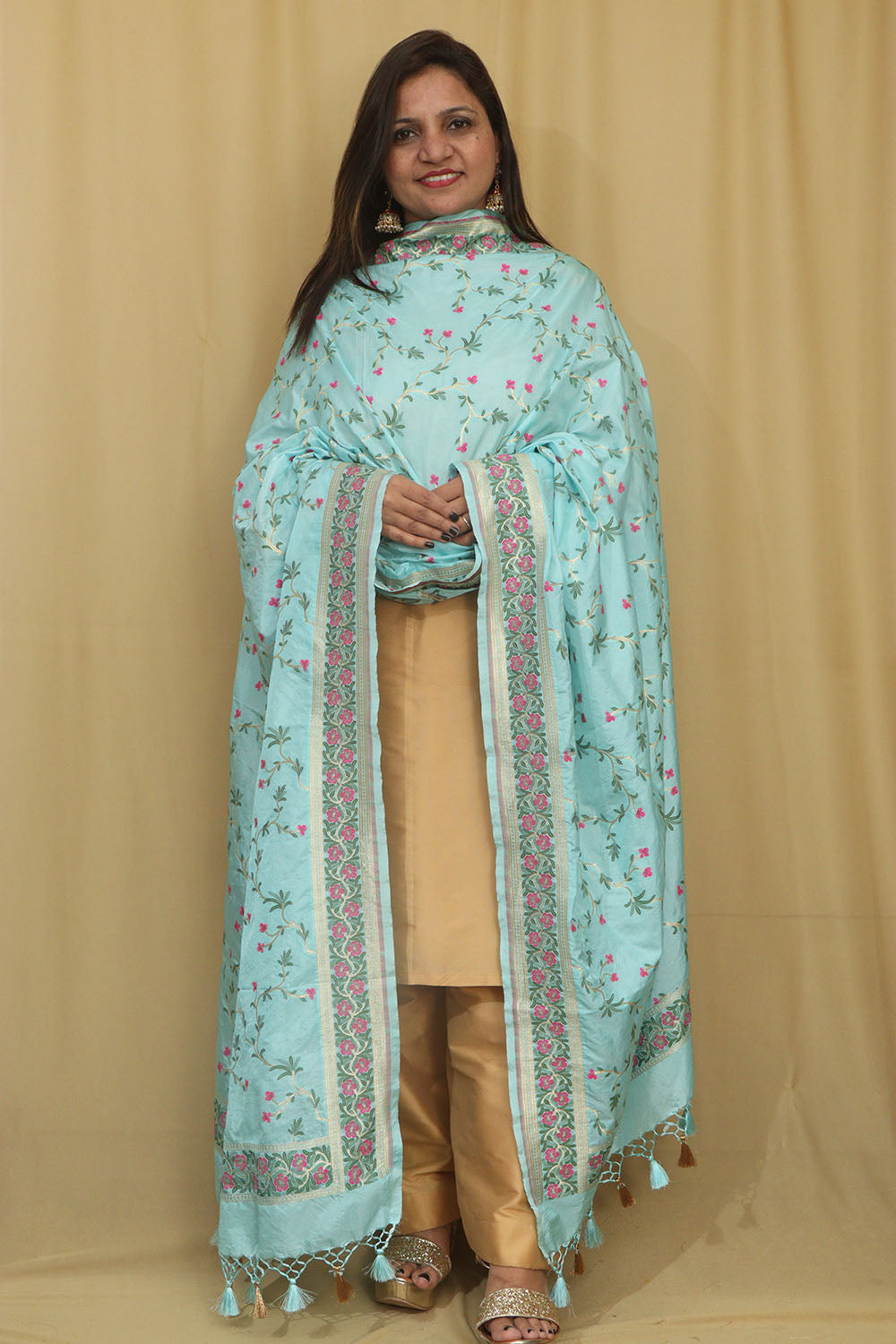 Elegant Blue Banarasi Silk Dupatta - Luxurion World