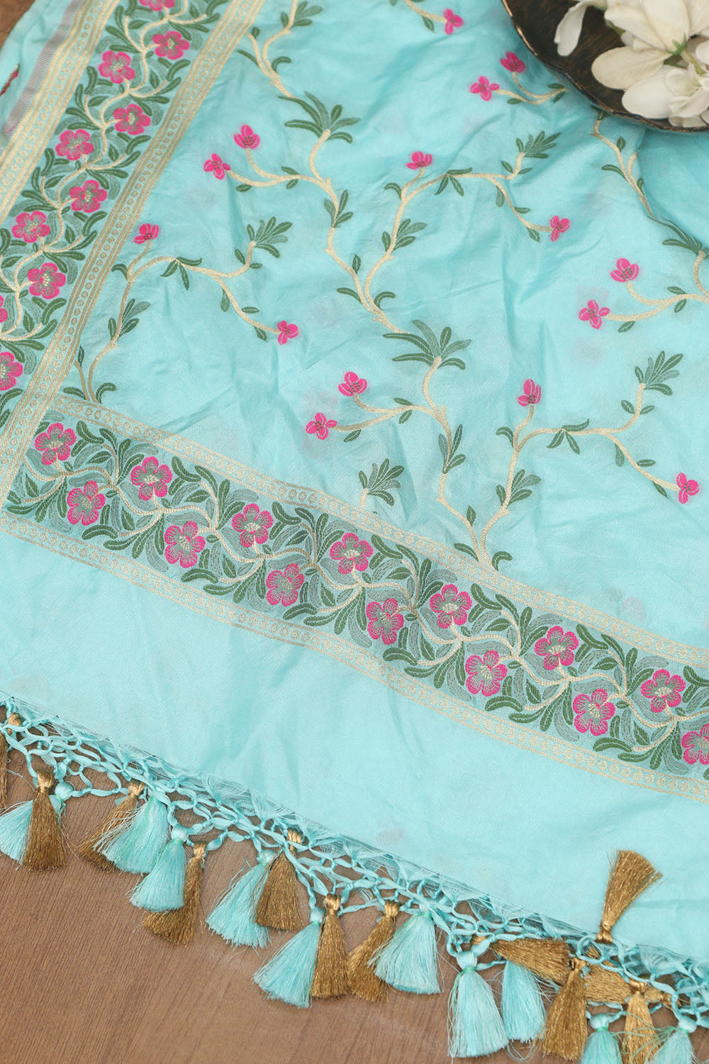 Elegant Blue Banarasi Silk Dupatta - Luxurion World