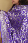 Elegant Purple Banarasi Silk Shikargah Design Dupatta - Luxurion World- Crafted Heirlooms