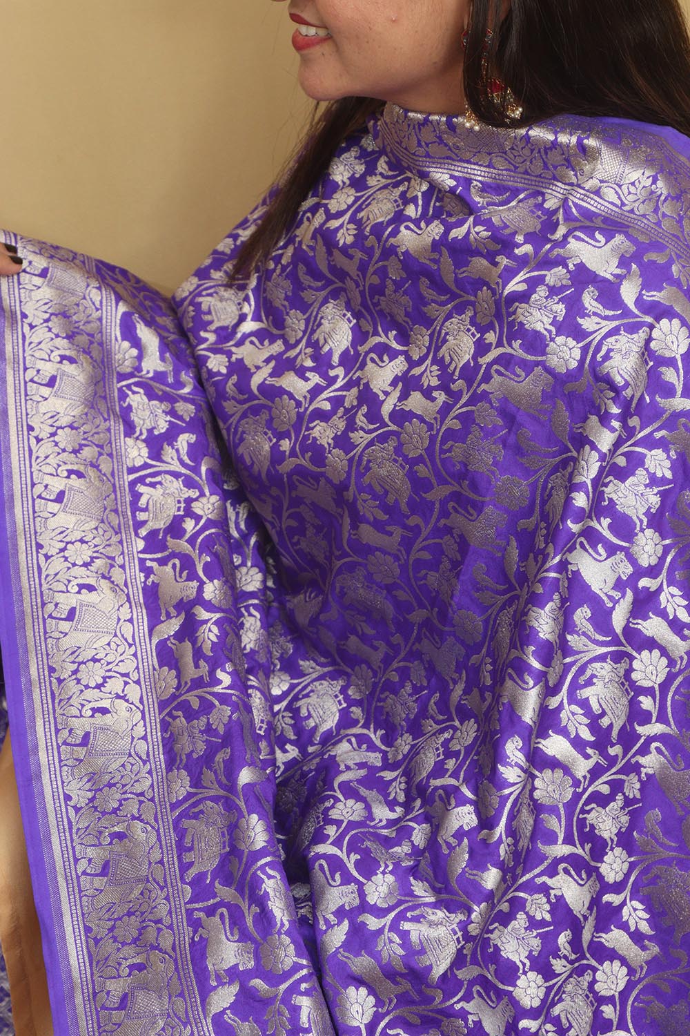 Elegant Purple Banarasi Silk Shikargah Design Dupatta - Luxurion World