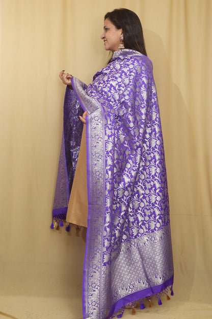 Elegant Purple Banarasi Silk Shikargah Design Dupatta - Luxurion World