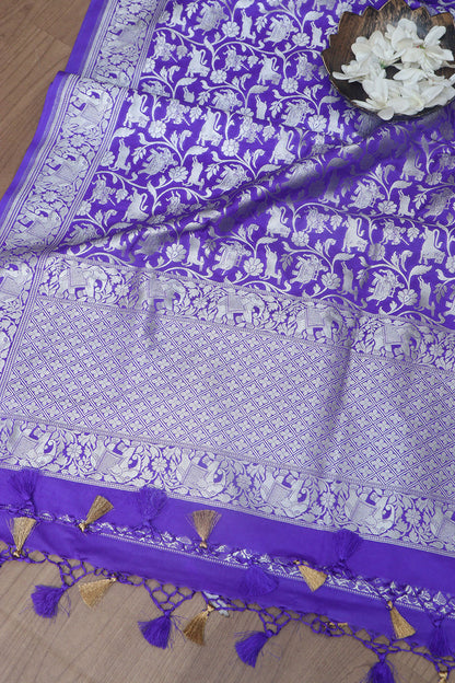 Elegant Purple Banarasi Silk Shikargah Design Dupatta - Luxurion World