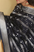 Elegant Blue Banarasi Silk Dupatta - Luxurion World- Crafted Heirlooms