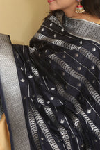 Elegant Blue Banarasi Silk Dupatta - Luxurion World- Crafted Heirlooms