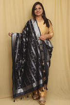 Elegant Blue Banarasi Silk Dupatta - Luxurion World- Crafted Heirlooms