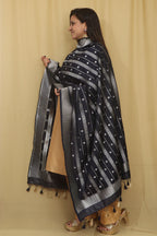 Elegant Blue Banarasi Silk Dupatta - Luxurion World- Crafted Heirlooms