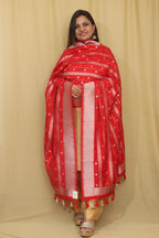 Elegant Red Banarasi Silk Dupatta - Luxurion World
