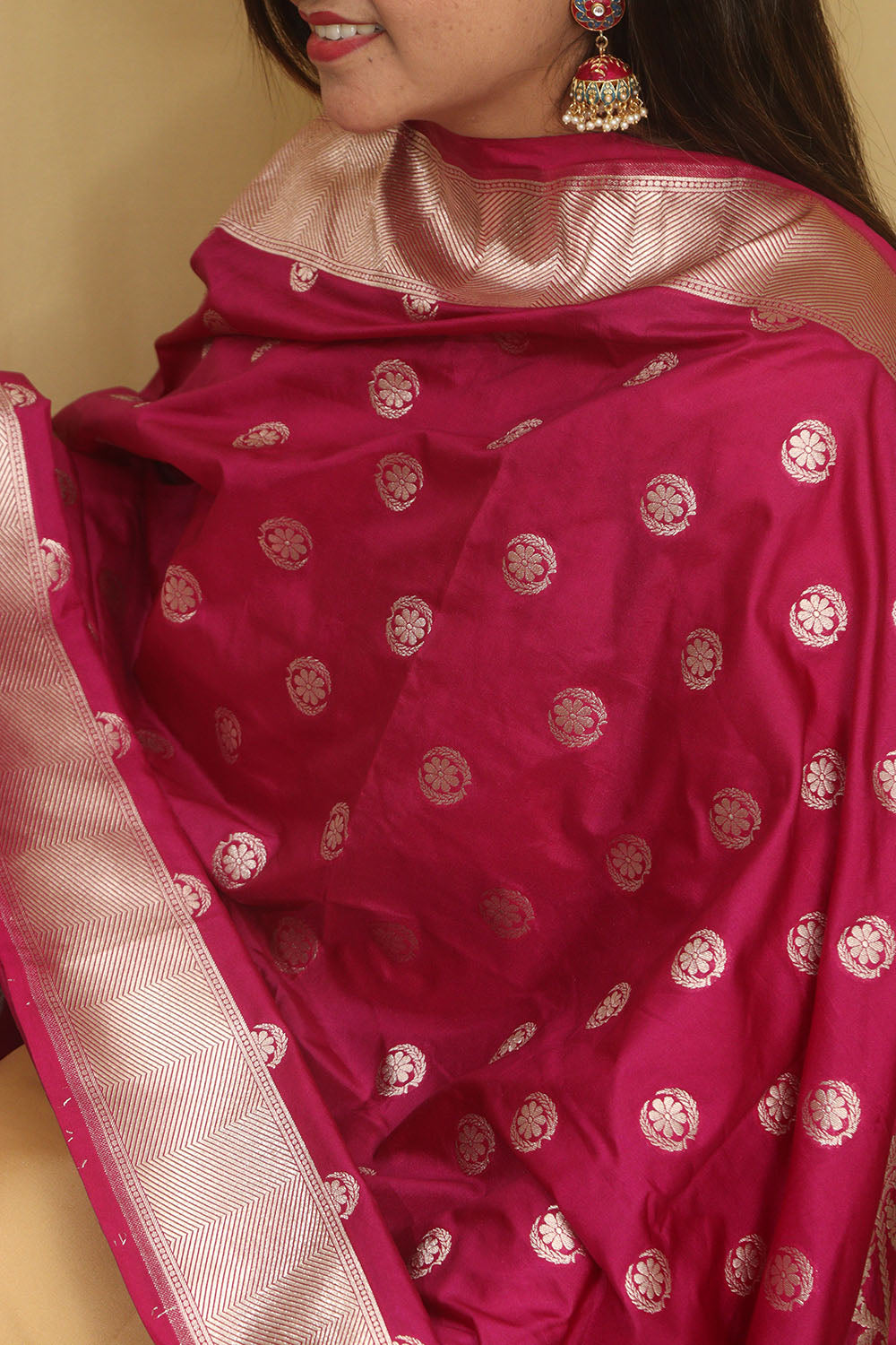 Beautiful Pink Banarasi Silk Dupatta - Luxurion World- Crafted Heirlooms
