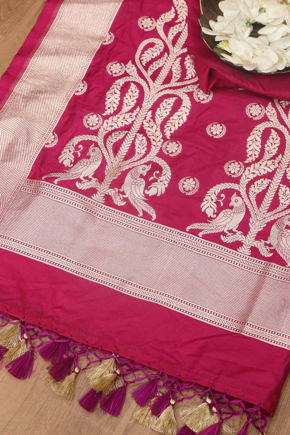 Beautiful Pink Banarasi Silk Dupatta - Luxurion World- Crafted Heirlooms