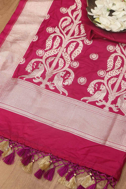 Beautiful Pink Banarasi Silk Dupatta - Luxurion World