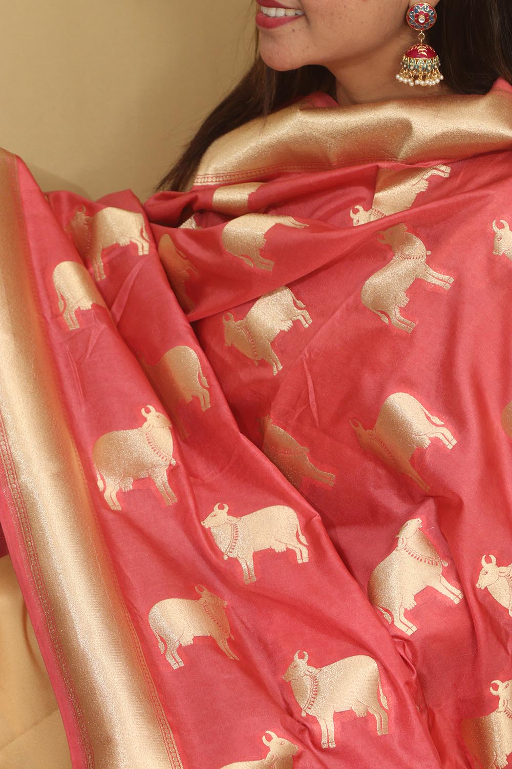 Stunning Pink Banarasi Silk Cow Design Dupatta - Elegant and Luxurious - Luxurion World