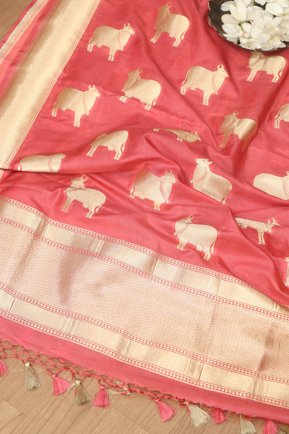 Stunning Pink Banarasi Silk Cow Design Dupatta - Elegant and Luxurious - Luxurion World