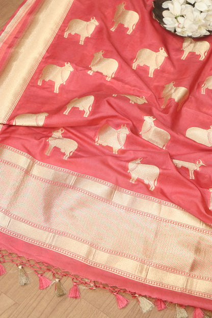 Stunning Pink Banarasi Silk Cow Design Dupatta - Elegant and Luxurious - Luxurion World