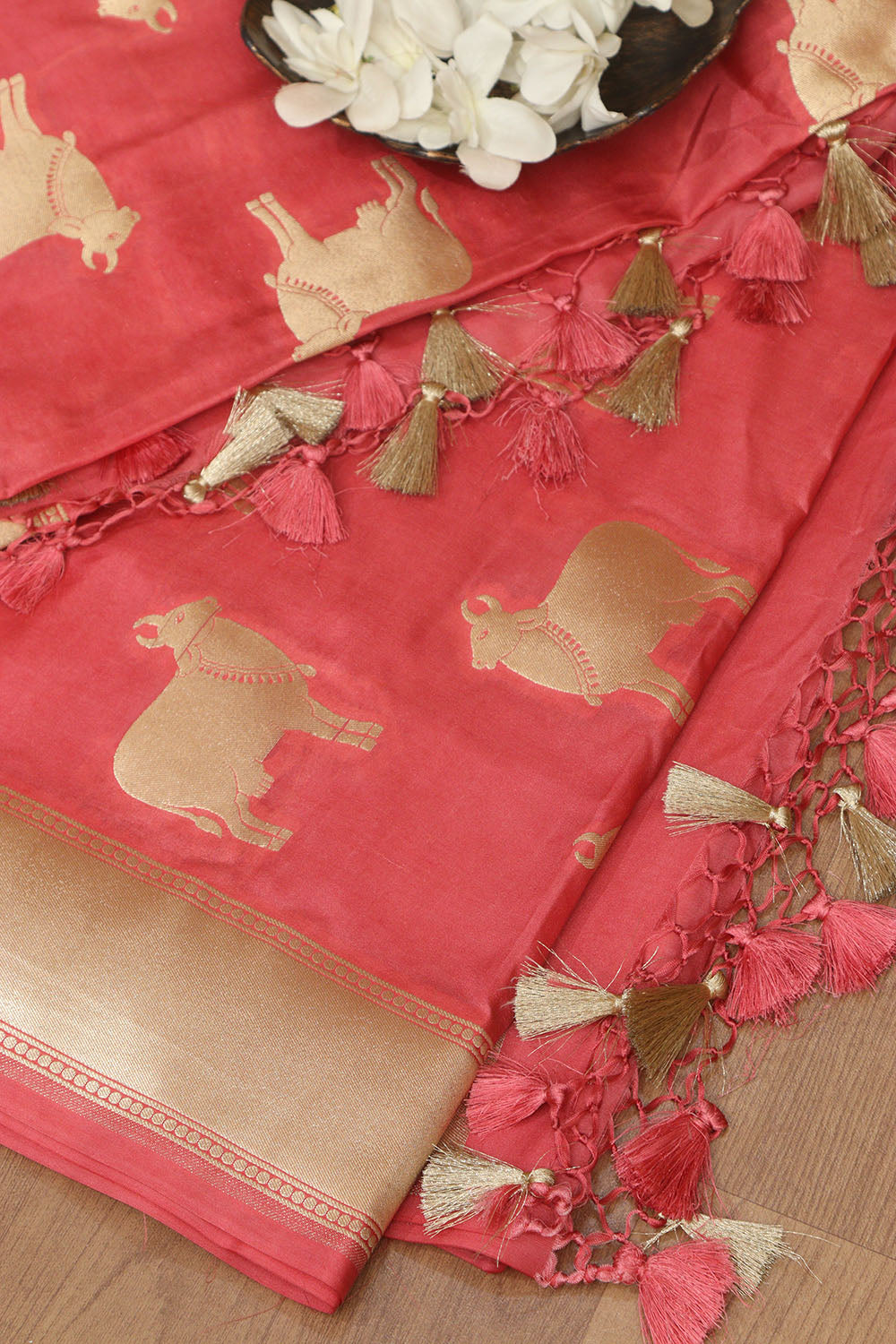 Stunning Pink Banarasi Silk Cow Design Dupatta - Elegant and Luxurious - Luxurion World