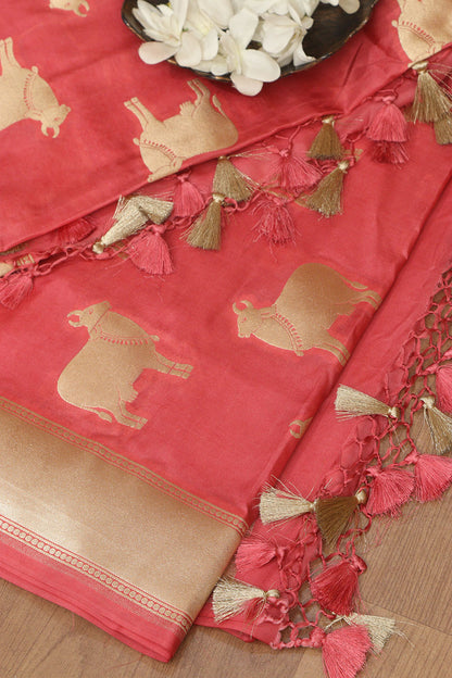 Stunning Pink Banarasi Silk Cow Design Dupatta - Elegant and Luxurious - Luxurion World