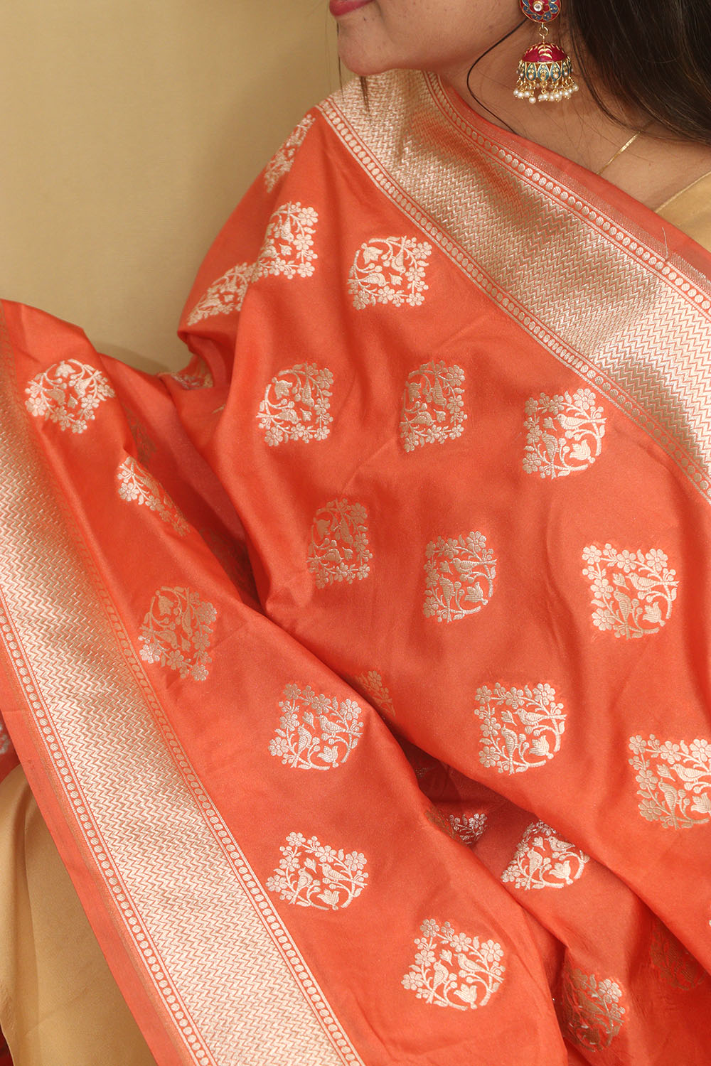 Elegant Orange Banarasi Silk Dupatta - Luxurion World