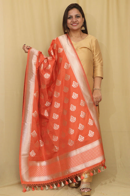 Elegant Orange Banarasi Silk Dupatta - Luxurion World