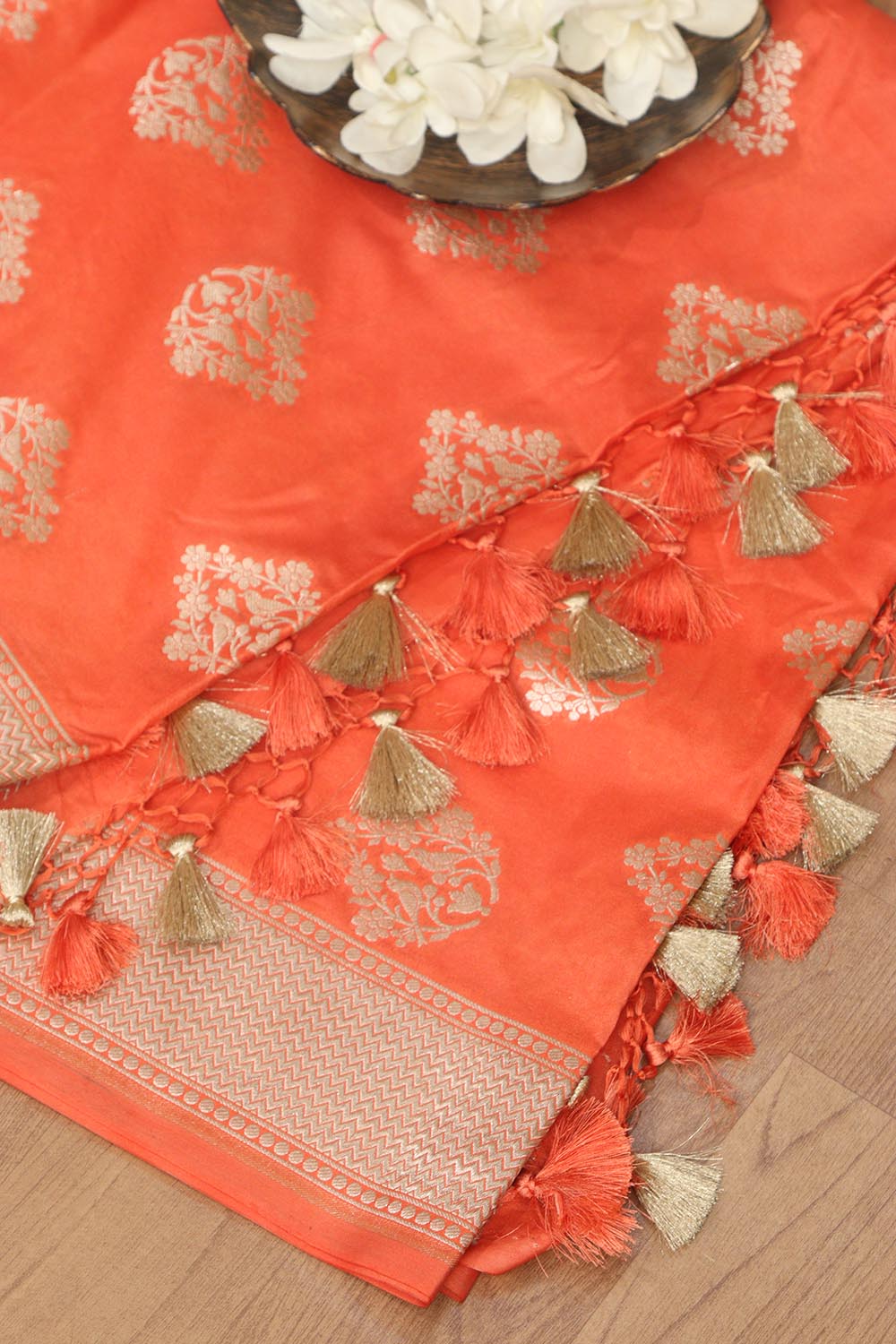 Elegant Orange Banarasi Silk Dupatta - Luxurion World