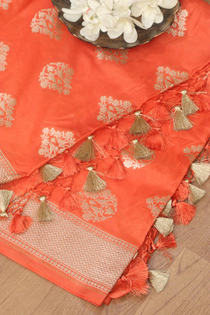 Elegant Orange Banarasi Silk Dupatta - Luxurion World