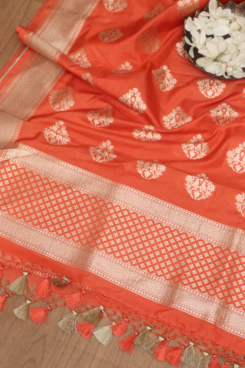 Elegant Orange Banarasi Silk Dupatta - Luxurion World