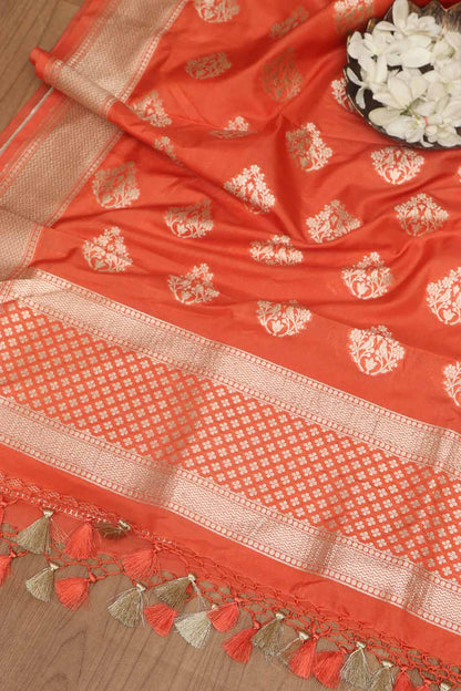 Elegant Orange Banarasi Silk Dupatta - Luxurion World