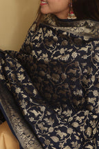 Stunning Blue Banarasi Silk Shikargah Design Dupatta - Elegant and Timeless - Luxurion World- Crafted Heirlooms