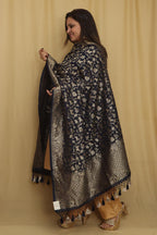 Stunning Blue Banarasi Silk Shikargah Design Dupatta - Elegant and Timeless - Luxurion World- Crafted Heirlooms