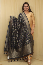 Stunning Blue Banarasi Silk Shikargah Design Dupatta - Elegant and Timeless - Luxurion World- Crafted Heirlooms