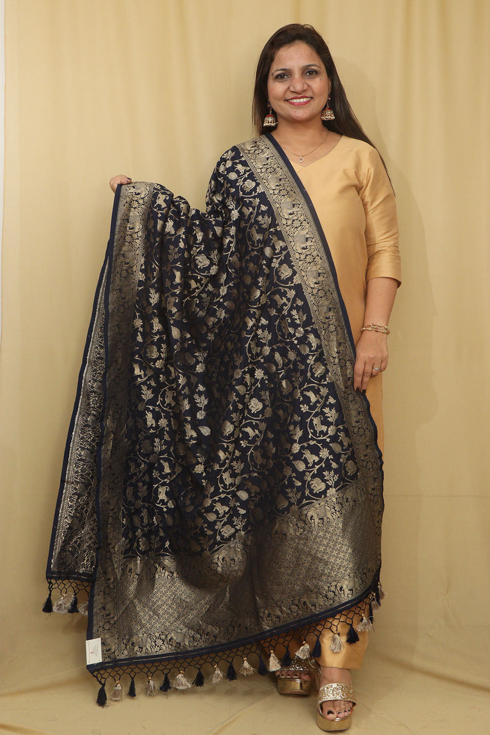 Stunning Blue Banarasi Silk Shikargah Design Dupatta - Elegant and Timeless - Luxurion World- Crafted Heirlooms