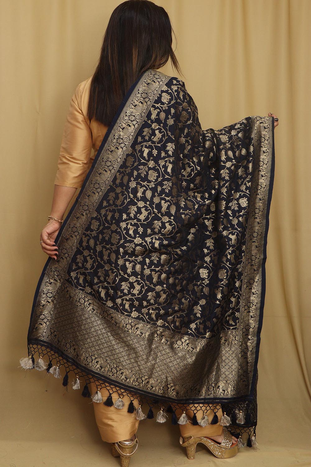 Stunning Blue Banarasi Silk Shikargah Design Dupatta - Elegant and Timeless - Luxurion World- Crafted Heirlooms