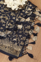 Stunning Blue Banarasi Silk Shikargah Design Dupatta - Elegant and Timeless - Luxurion World- Crafted Heirlooms