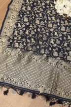 Stunning Blue Banarasi Silk Shikargah Design Dupatta - Elegant and Timeless - Luxurion World- Crafted Heirlooms