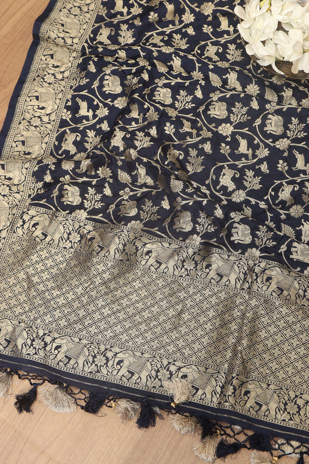 Stunning Blue Banarasi Silk Shikargah Design Dupatta - Elegant and Timeless - Luxurion World- Crafted Heirlooms
