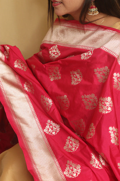Stunning Pink Banarasi Silk Dupatta - Perfect Accessory - Luxurion World
