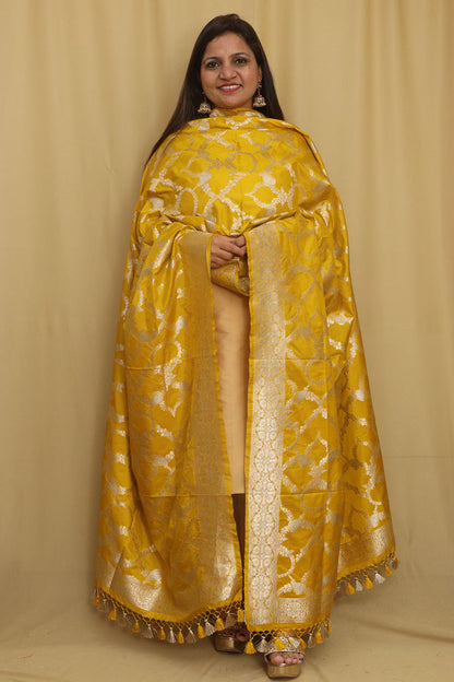 Yellow Banarasi Silk Dupatta - Luxurion World