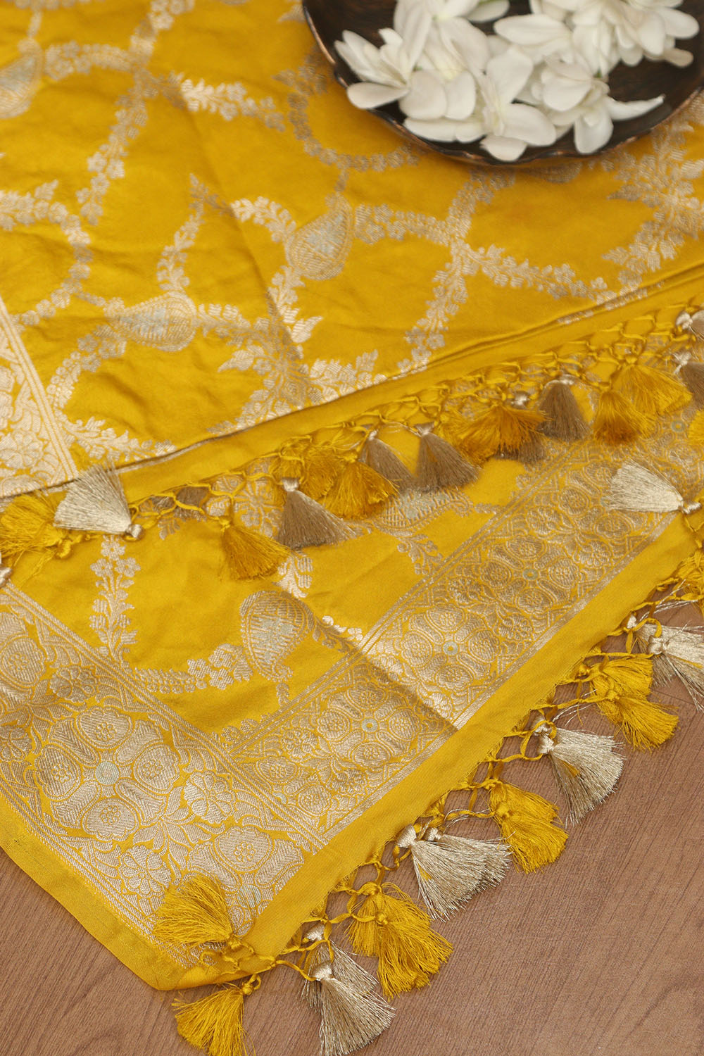 Yellow Banarasi Silk Dupatta - Luxurion World